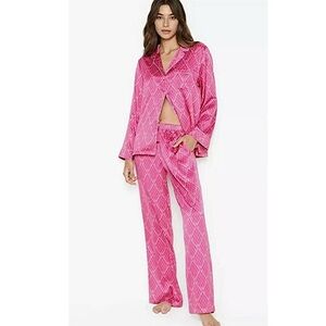 XL 2Pc Vs Victoria’s Secret Satin Long PJ Pajama Set pink with “Victoria Secret”